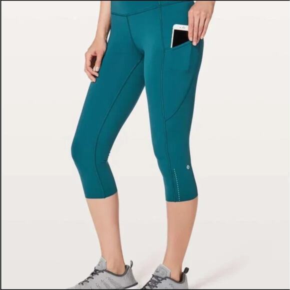 Lululemon Leggings Women’s 6 Blue Fast Free 25” Teal Nulux Pockets Athleisure - Picture 1 of 9